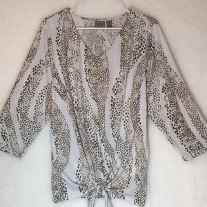 CHICO’S “Easy Wear” Packable Wrinkle Free Poly Jersey Knit 3/4 Sleeve Tie Front